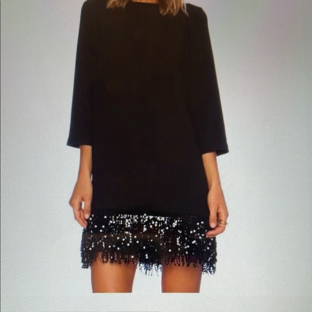 Kate Spade Elegant Black Shift Dress with Sequined Fringe Hem - Black - Size 10